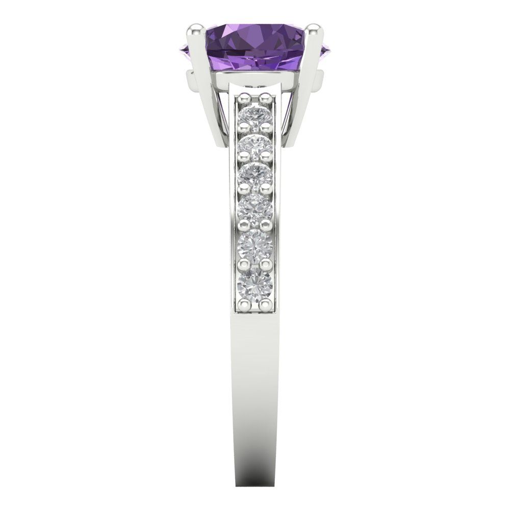 2.3 cttw Simulated Alexandrite Solitaire with Zirconia Simulated Diamond Accents Engagement Ring - Solid Gold (Round Cut,8.0mm)