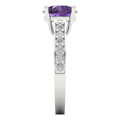 2.3 cttw Simulated Alexandrite Solitaire with Zirconia Simulated Diamond Accents Engagement Ring - Solid Gold (Round Cut,8.0mm)