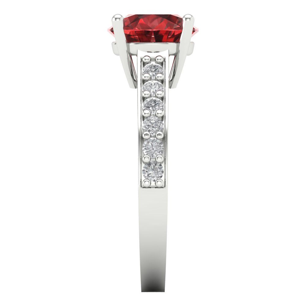 2.3 cttw Natural Garnet Solitaire with Zirconia Simulated Diamond Accents Engagement Ring - Solid Gold (Round Cut,8.0mm)