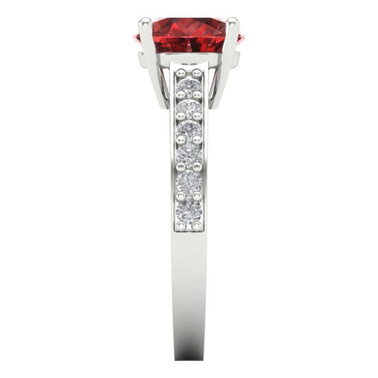 2.3 cttw Natural Garnet Solitaire with Zirconia Simulated Diamond Accents Engagement Ring - Solid Gold (Round Cut,8.0mm)
