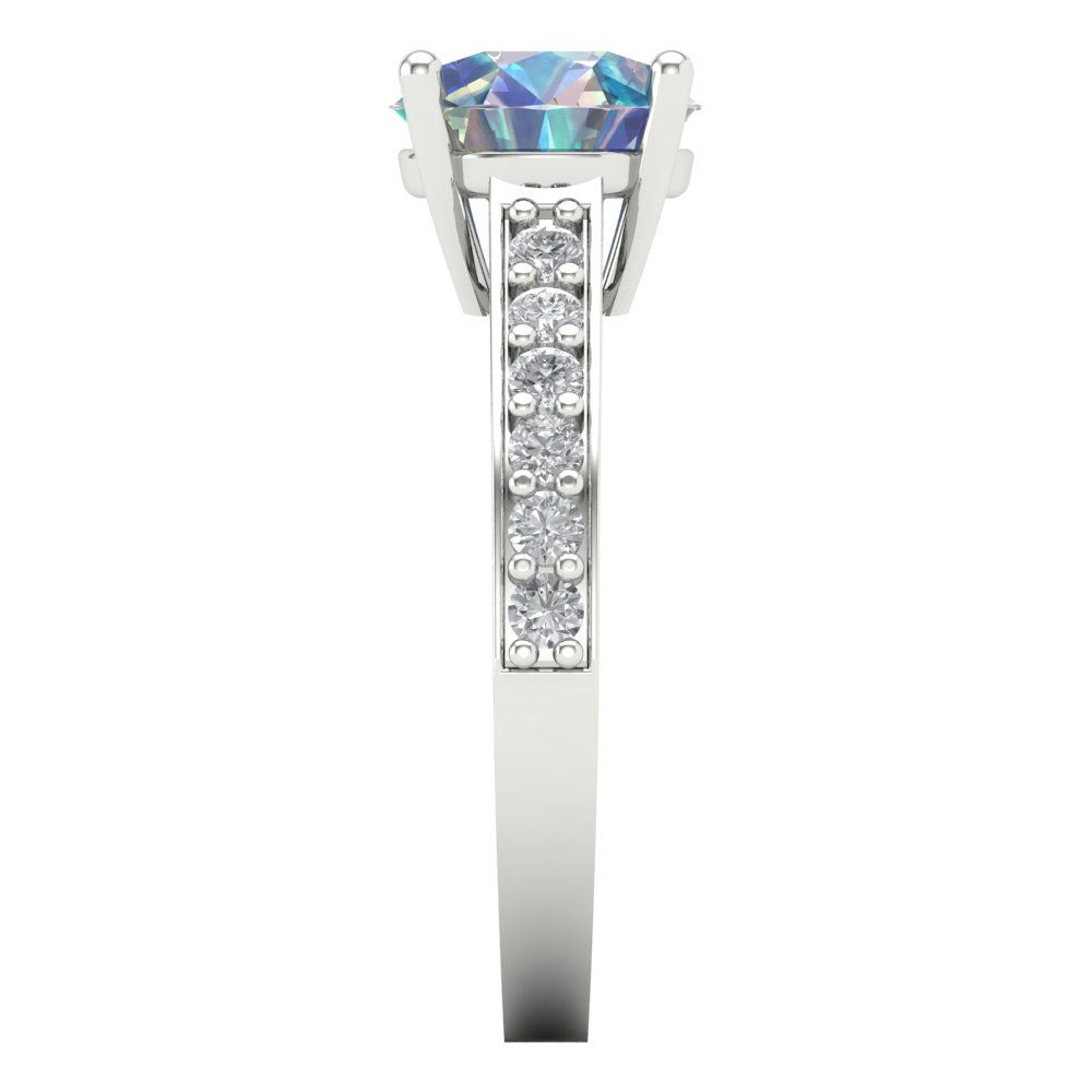 2.3 cttw Blue Moissanite Solitaire with Zirconia Simulated Diamond Accents Engagement Ring - Solid Gold (Round Cut,8.0mm)