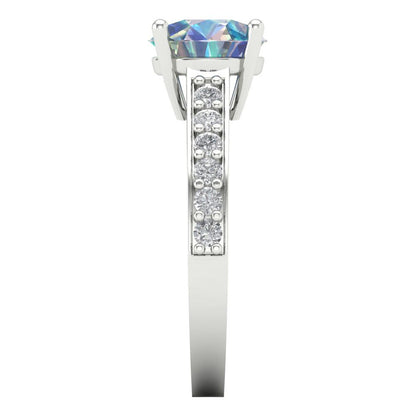 2.3 cttw Blue Moissanite Solitaire with Zirconia Simulated Diamond Accents Engagement Ring - Solid Gold (Round Cut,8.0mm)