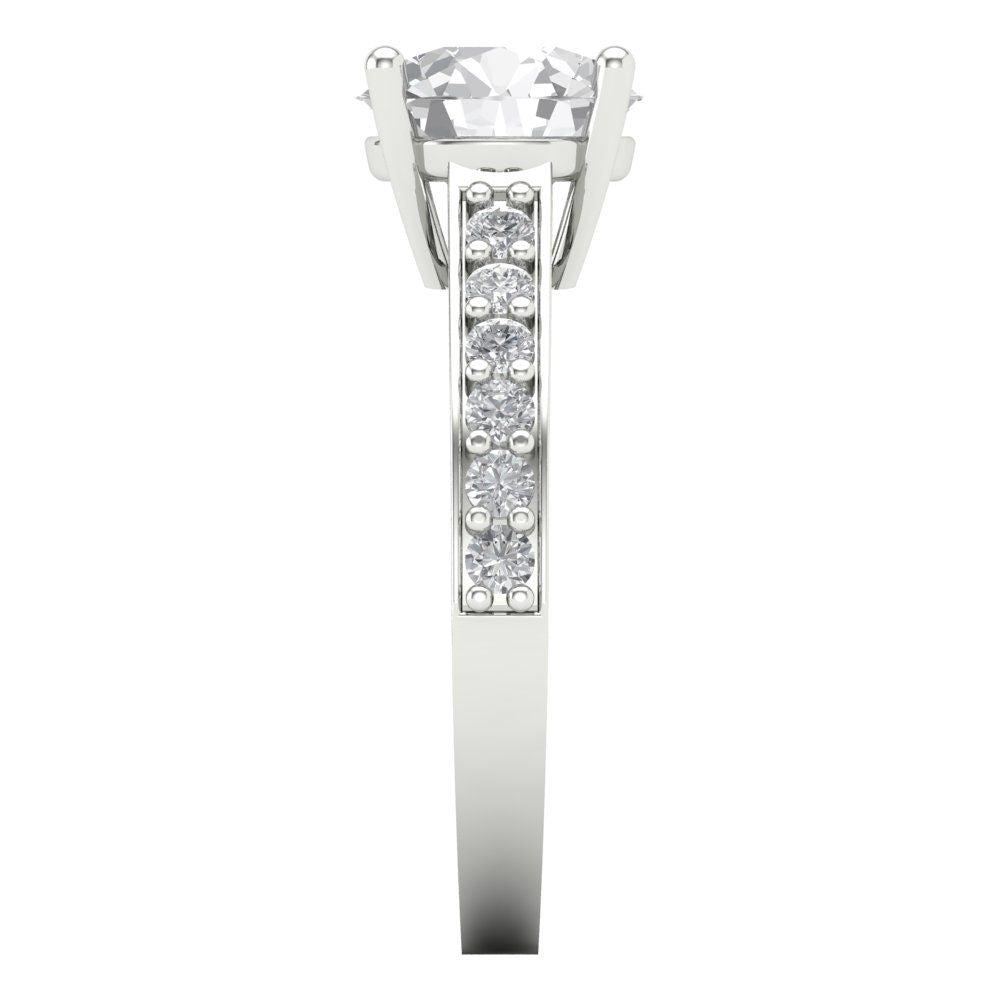 2.3 cttw White Sapphire Solitaire with Zirconia Simulated Diamond Accents Engagement Ring - Solid Gold (Round Cut,8.0mm)