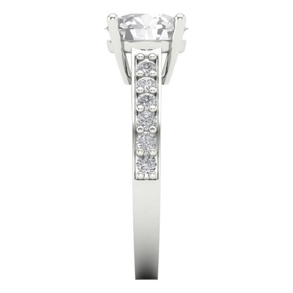 2.3 cttw White Sapphire Solitaire with Zirconia Simulated Diamond Accents Engagement Ring - Solid Gold (Round Cut,8.0mm)