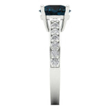2.18 ct Brilliant Round Cut Natural London Blue Topaz Stone White Gold Solitaire with Accents Ring