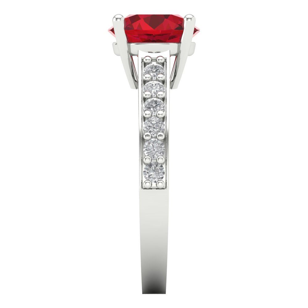 2.3 cttw Simulated Ruby Solitaire with Zirconia Simulated Diamond Accents Engagement Ring - Solid White Gold (VVS1, Round Cut,8.0mm)