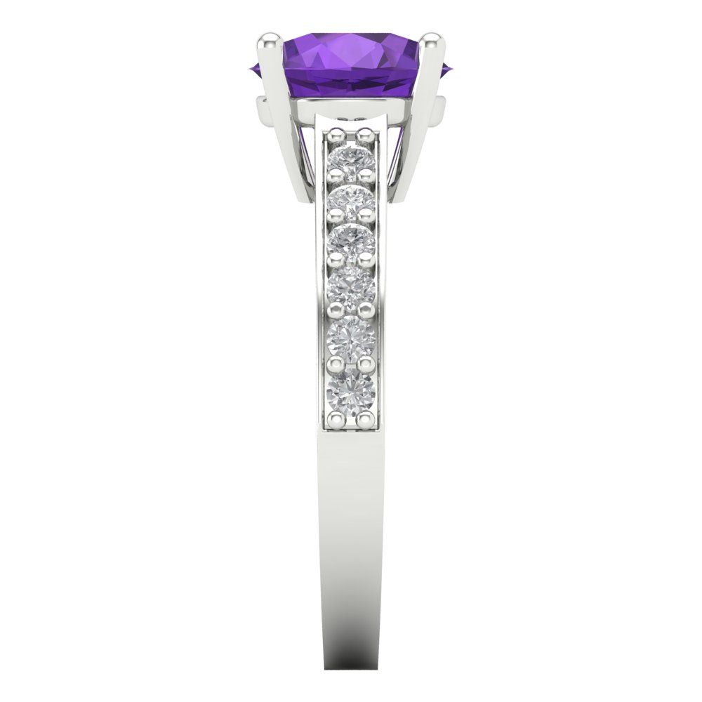 2.3 cttw Natural Amethyst Solitaire with Zirconia Simulated Diamond Accents Engagement Ring - Solid Gold (Round Cut,8.0mm)