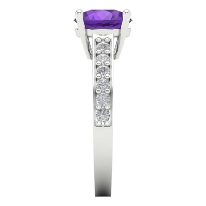 2.3 cttw Natural Amethyst Solitaire with Zirconia Simulated Diamond Accents Engagement Ring - Solid Gold (Round Cut,8.0mm)