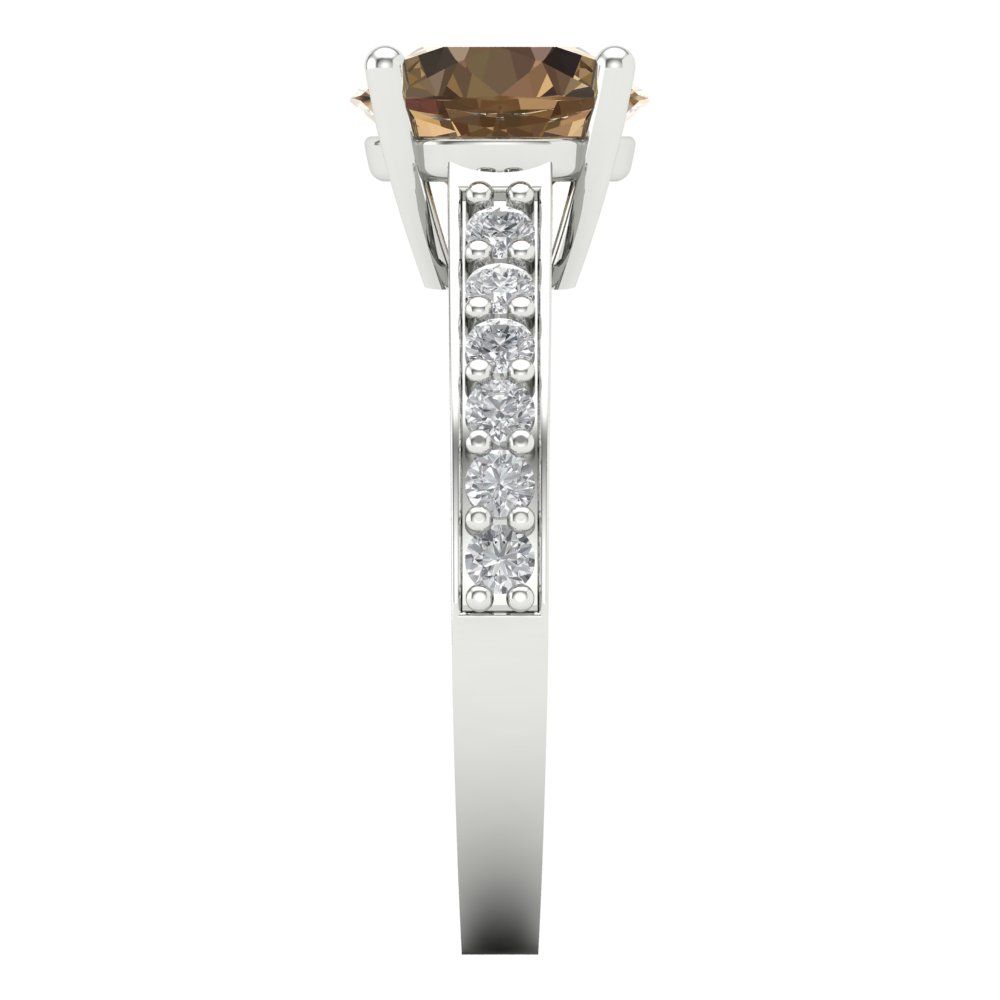 2.3 cttw Zirconia Simulated Champagne Diamond Solitaire with Zirconia Simulated Diamond Accents Engagement Ring - Solid Gold (VVS1, Round Cut,8.0mm)