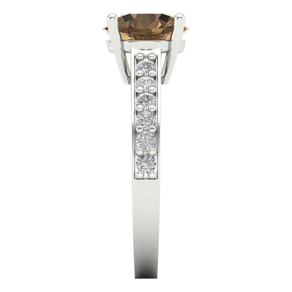 2.3 cttw Zirconia Simulated Champagne Diamond Solitaire with Zirconia Simulated Diamond Accents Engagement Ring - Solid Gold (VVS1, Round Cut,8.0mm)