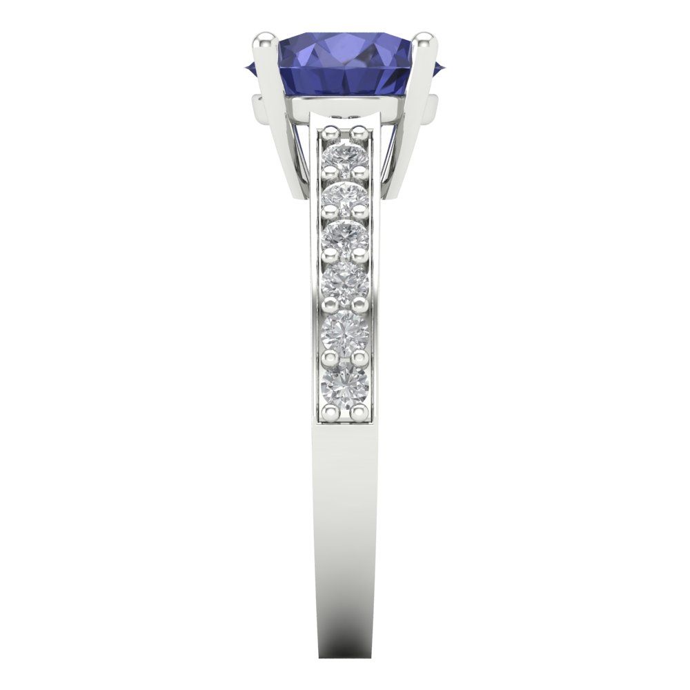 2.3 cttw Simulated Tanzanite Solitaire with Zirconia Simulated Diamond Accents Engagement Ring - Solid Gold (Round Cut,8.0mm)