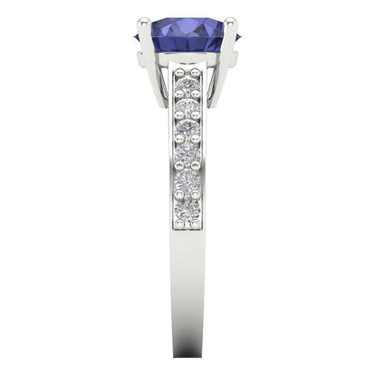 2.3 cttw Simulated Tanzanite Solitaire with Zirconia Simulated Diamond Accents Engagement Ring - Solid Gold (Round Cut,8.0mm)