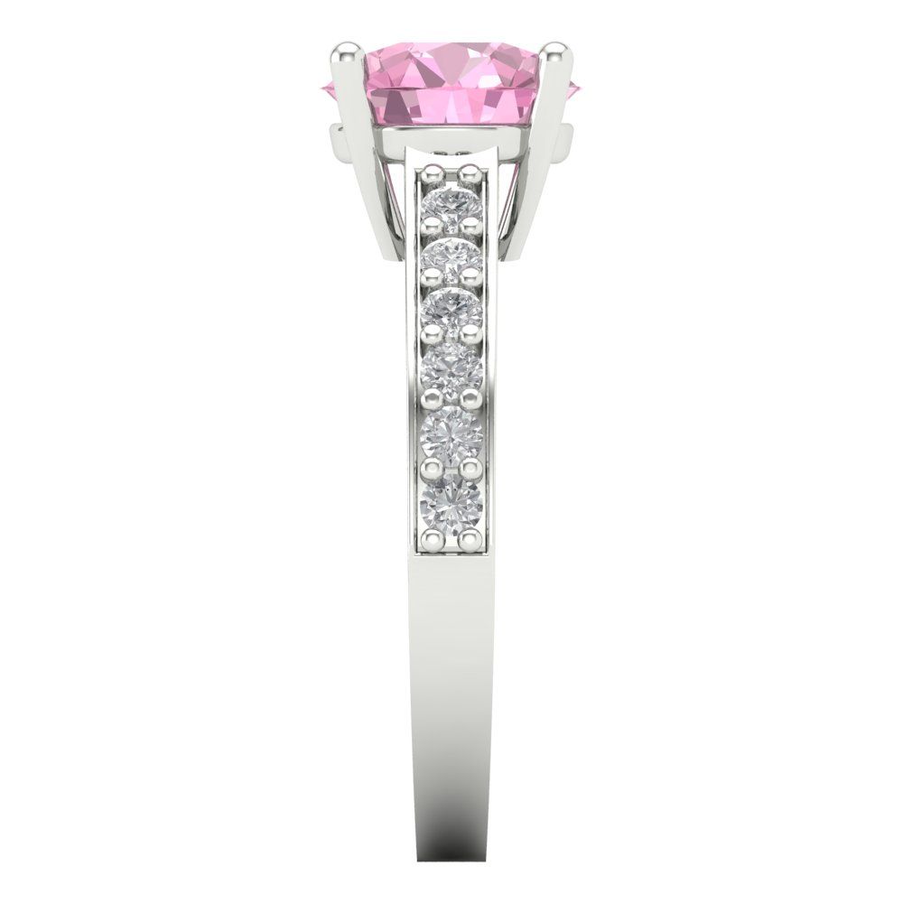 2.3 cttw Zirconia Simulated Pink Diamond Solitaire with Zirconia Simulated Diamond Accents Engagement Ring - Solid Gold (VVS1, Round Cut,8.0mm)