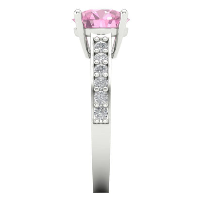 2.3 cttw Zirconia Simulated Pink Diamond Solitaire with Zirconia Simulated Diamond Accents Engagement Ring - Solid Gold (VVS1, Round Cut,8.0mm)