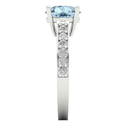2.3 cttw Natural Swiss Blue Topaz Solitaire with Zirconia Simulated Diamond Accents Engagement Ring - Solid Gold (Round Cut,8.0mm)