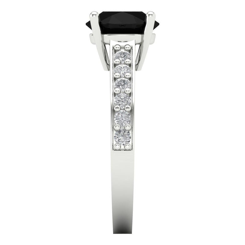2.18 ct Brilliant Round Cut Natural Onyx Stone White Gold Solitaire with Accents Ring
