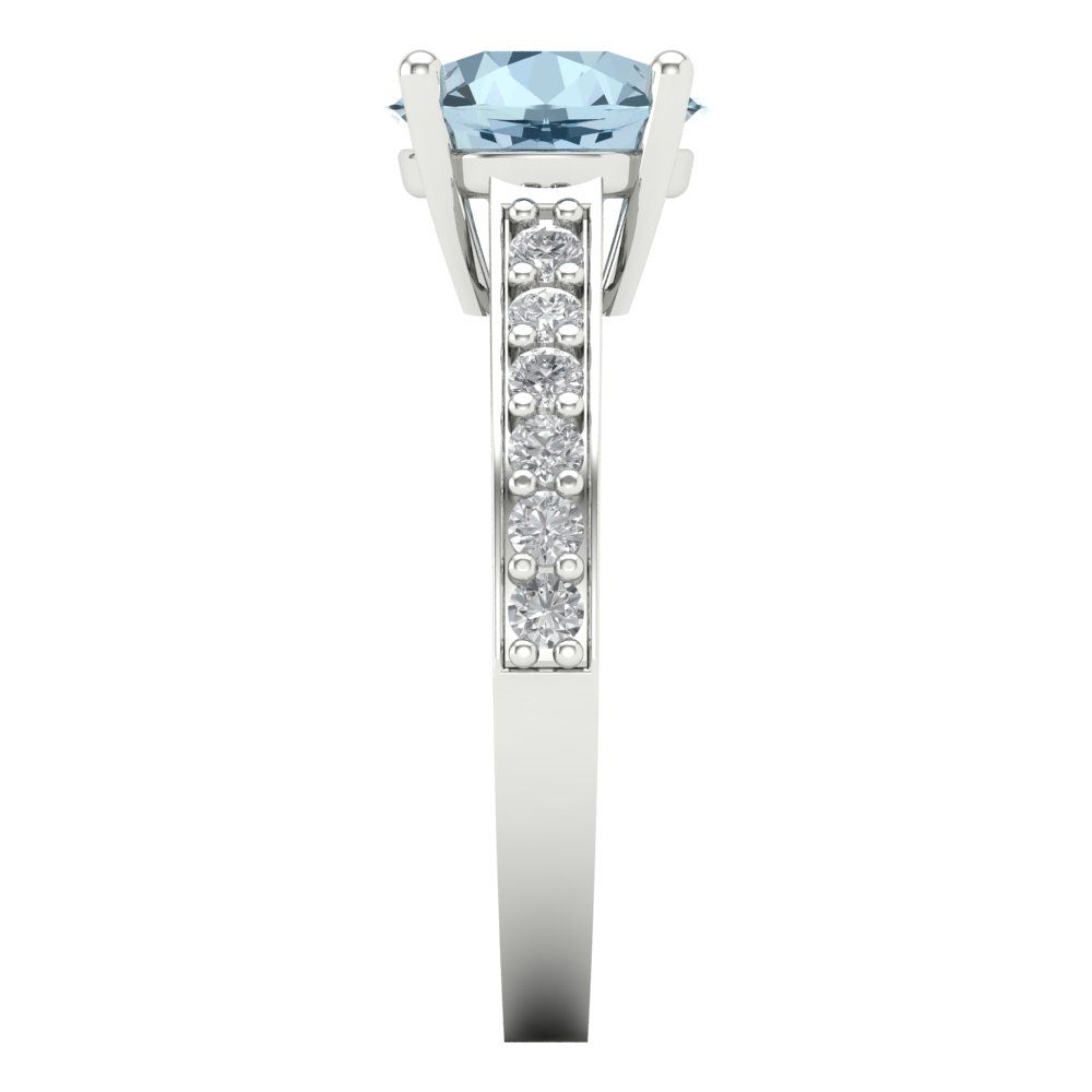 2.3 cttw Natural Aquamarine Solitaire with Zirconia Simulated Diamond Accents Engagement Ring - Solid Gold (Round Cut,8.0mm)