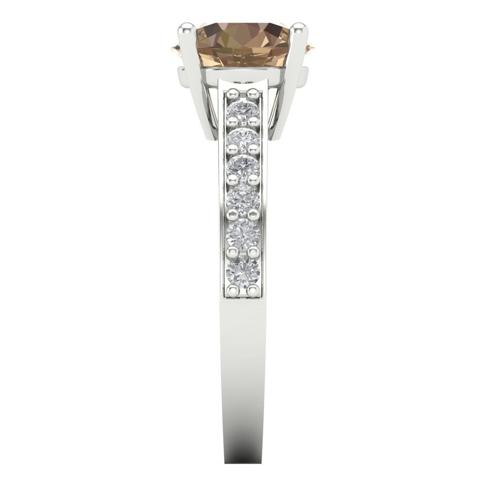 2.3 cttw Yellow Moissanite Solitaire with Zirconia Simulated Diamond Accents Engagement Ring - Solid Gold (Round Cut,8.0mm)