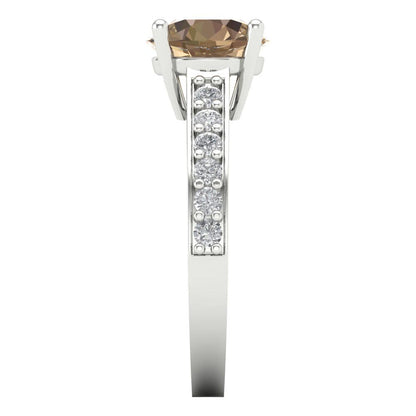 2.3 cttw Yellow Moissanite Solitaire with Zirconia Simulated Diamond Accents Engagement Ring - Solid Gold (Round Cut,8.0mm)