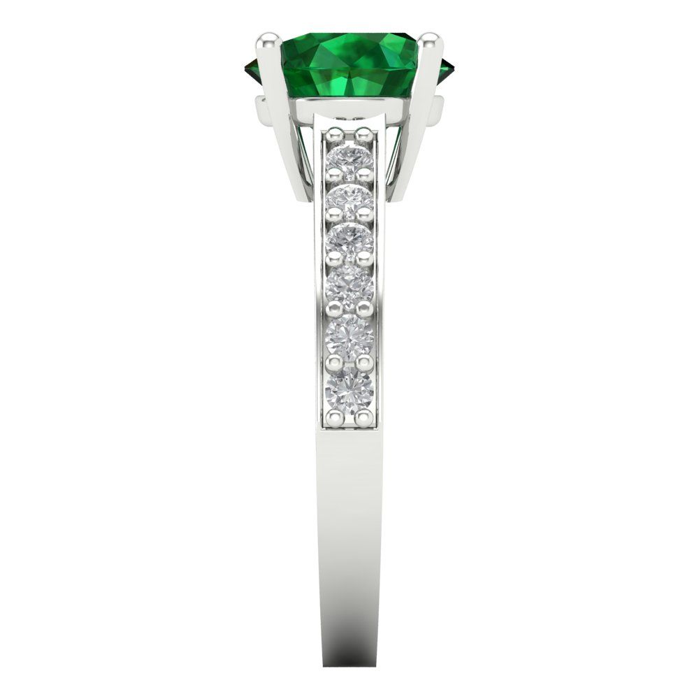 2.3 cttw Simulated Emerald Solitaire with Zirconia Simulated Diamond Accents Engagement Ring - Solid Gold (Round Cut,8.0mm)