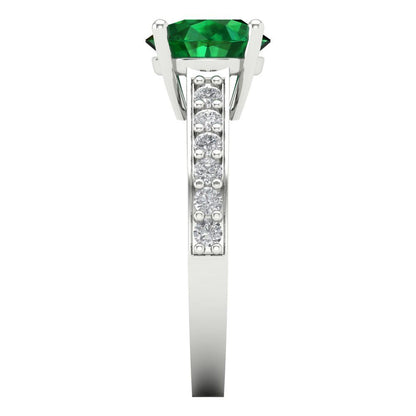 2.3 cttw Simulated Emerald Solitaire with Zirconia Simulated Diamond Accents Engagement Ring - Solid Gold (Round Cut,8.0mm)