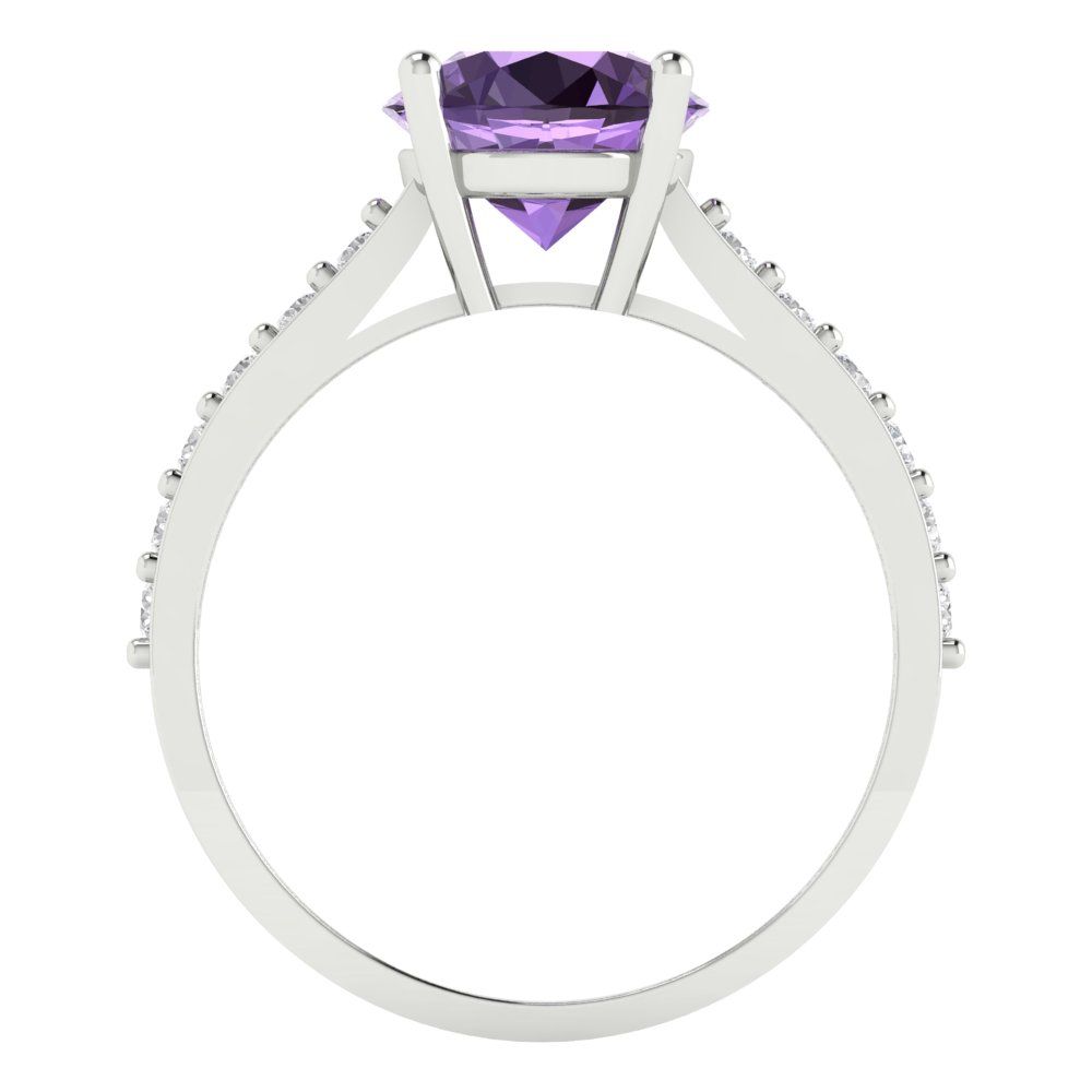 2.3 cttw Simulated Alexandrite Solitaire with Zirconia Simulated Diamond Accents Engagement Ring - Solid Gold (Round Cut,8.0mm)