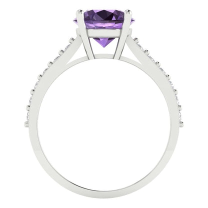 2.3 cttw Simulated Alexandrite Solitaire with Zirconia Simulated Diamond Accents Engagement Ring - Solid Gold (Round Cut,8.0mm)