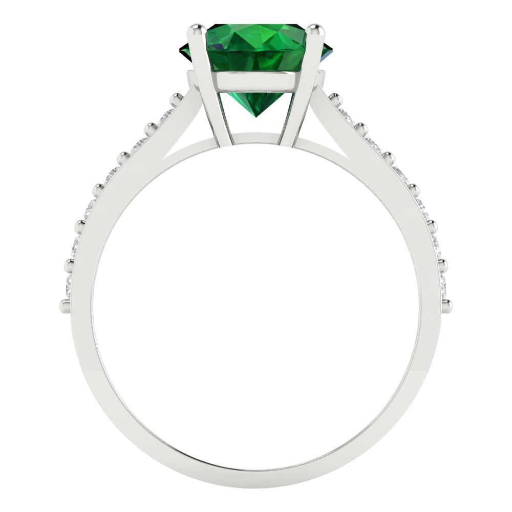 2.3 cttw Simulated Emerald Solitaire with Zirconia Simulated Diamond Accents Engagement Ring - Solid Gold (Round Cut,8.0mm)