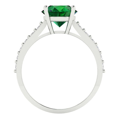 2.3 cttw Simulated Emerald Solitaire with Zirconia Simulated Diamond Accents Engagement Ring - Solid Gold (Round Cut,8.0mm)