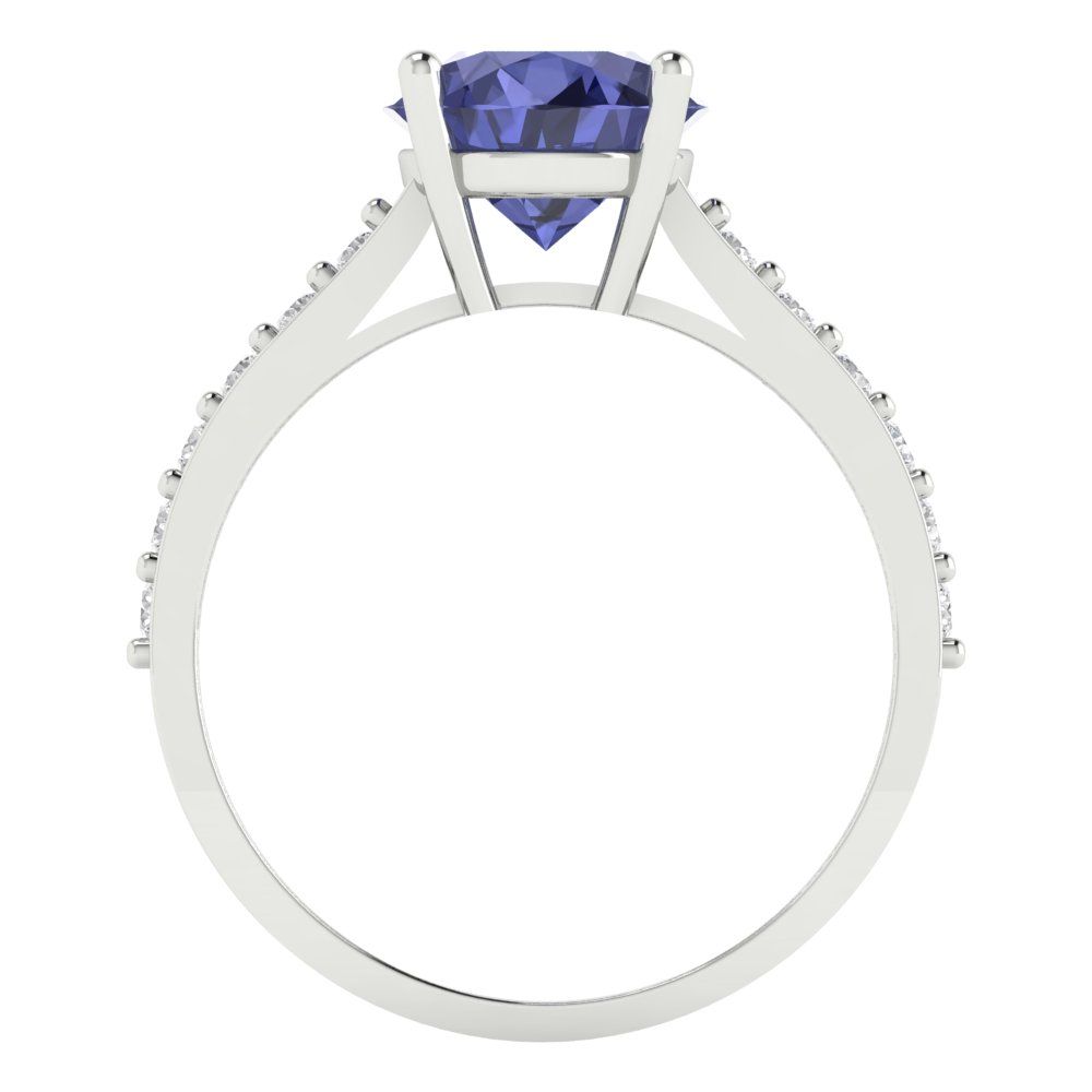2.3 cttw Simulated Tanzanite Solitaire with Zirconia Simulated Diamond Accents Engagement Ring - Solid Gold (Round Cut,8.0mm)