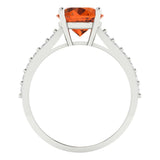 2.18 ct Brilliant Round Cut Red Simulated Diamond Stone White Gold Solitaire with Accents Ring