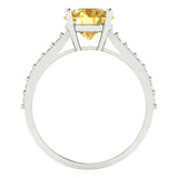 2.18 ct Brilliant Round Cut Yellow Simulated Diamond Stone White Gold Solitaire with Accents Ring