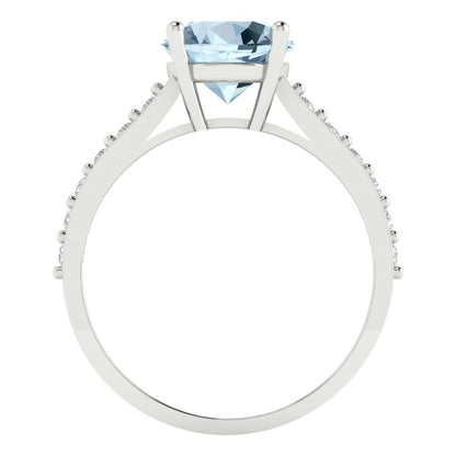 2.3 cttw Natural Aquamarine Solitaire with Zirconia Simulated Diamond Accents Engagement Ring - Solid Gold (Round Cut,8.0mm)