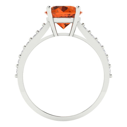 2.3 cttw Simulated Ruby Solitaire with Zirconia Simulated Diamond Accents Engagement Ring - Solid White Gold (VVS1, Round Cut,8.0mm)