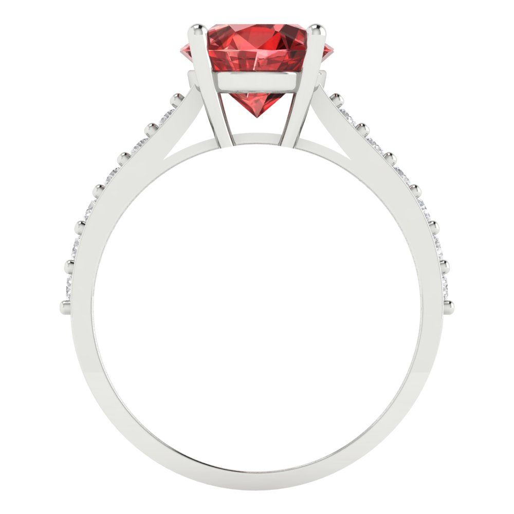 2.3 cttw Natural Garnet Solitaire with Zirconia Simulated Diamond Accents Engagement Ring - Solid Gold (Round Cut,8.0mm)