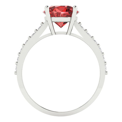 2.3 cttw Natural Garnet Solitaire with Zirconia Simulated Diamond Accents Engagement Ring - Solid Gold (Round Cut,8.0mm)