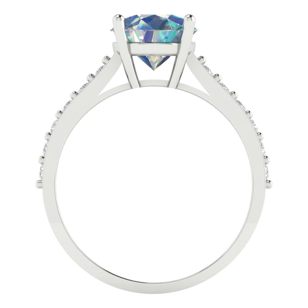 2.3 cttw Blue Moissanite Solitaire with Zirconia Simulated Diamond Accents Engagement Ring - Solid Gold (Round Cut,8.0mm)