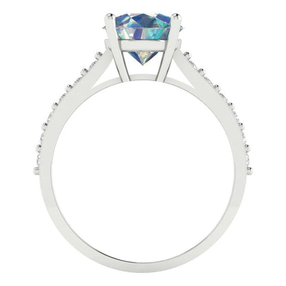 2.3 cttw Blue Moissanite Solitaire with Zirconia Simulated Diamond Accents Engagement Ring - Solid Gold (Round Cut,8.0mm)