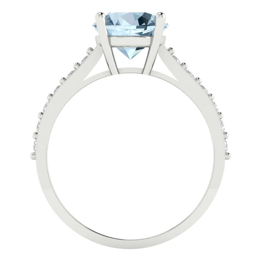 2.3 cttw Natural Swiss Blue Topaz Solitaire with Zirconia Simulated Diamond Accents Engagement Ring - Solid Gold (Round Cut,8.0mm)