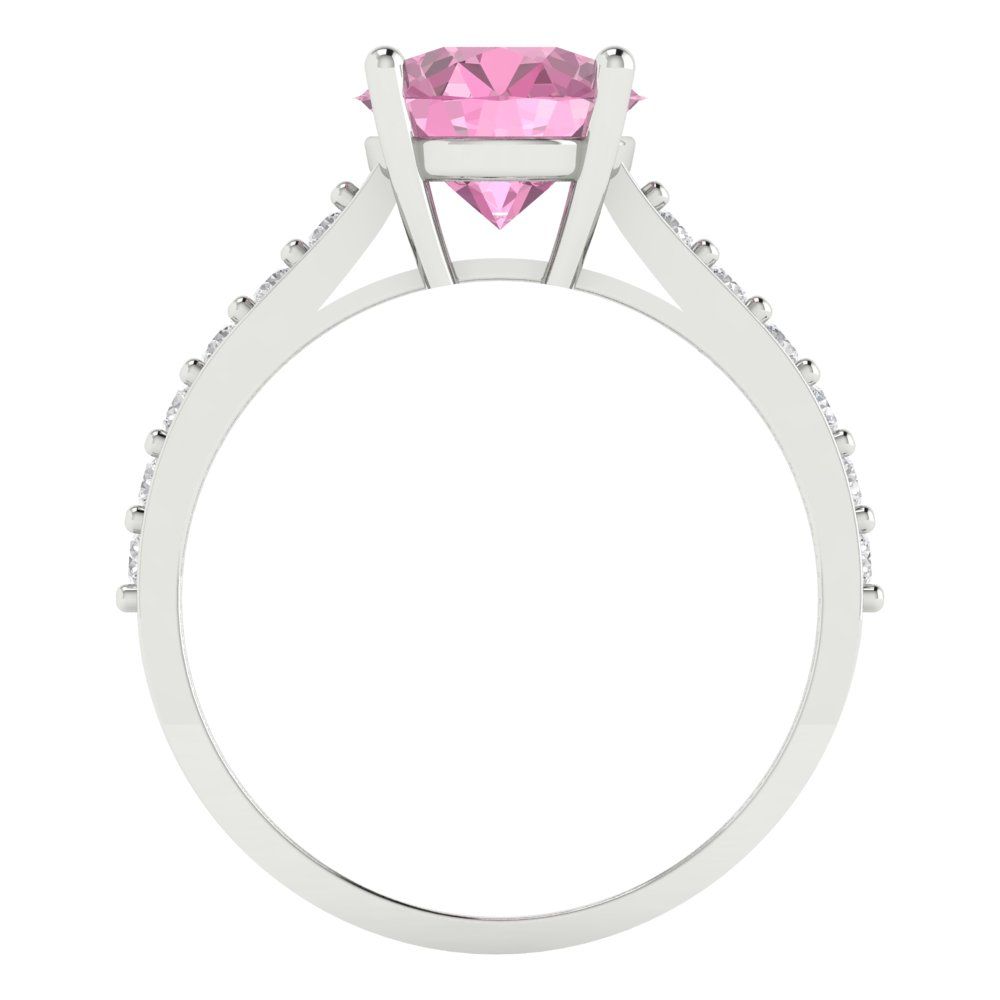 2.3 cttw Zirconia Simulated Pink Diamond Solitaire with Zirconia Simulated Diamond Accents Engagement Ring - Solid Gold (VVS1, Round Cut,8.0mm)