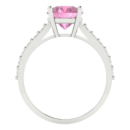 2.3 cttw Zirconia Simulated Pink Diamond Solitaire with Zirconia Simulated Diamond Accents Engagement Ring - Solid Gold (VVS1, Round Cut,8.0mm)