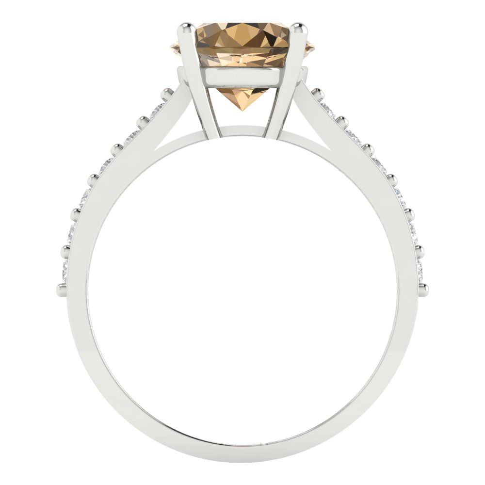 2.3 cttw Zirconia Simulated Champagne Diamond Solitaire with Zirconia Simulated Diamond Accents Engagement Ring - Solid Gold (VVS1, Round Cut,8.0mm)