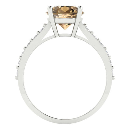 2.3 cttw Zirconia Simulated Champagne Diamond Solitaire with Zirconia Simulated Diamond Accents Engagement Ring - Solid Gold (VVS1, Round Cut,8.0mm)