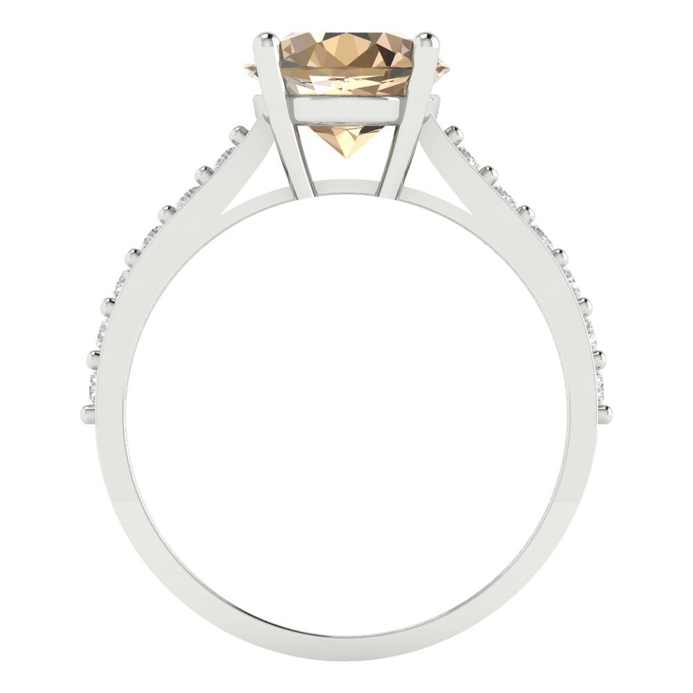 2.3 cttw Yellow Moissanite Solitaire with Zirconia Simulated Diamond Accents Engagement Ring - Solid Gold (Round Cut,8.0mm)