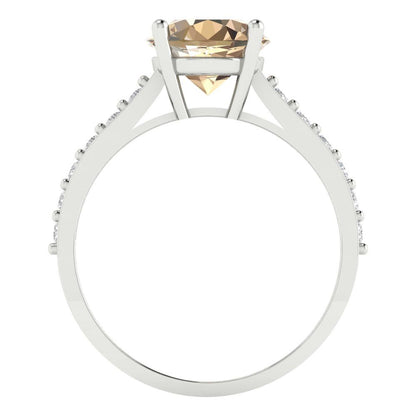 2.3 cttw Yellow Moissanite Solitaire with Zirconia Simulated Diamond Accents Engagement Ring - Solid Gold (Round Cut,8.0mm)