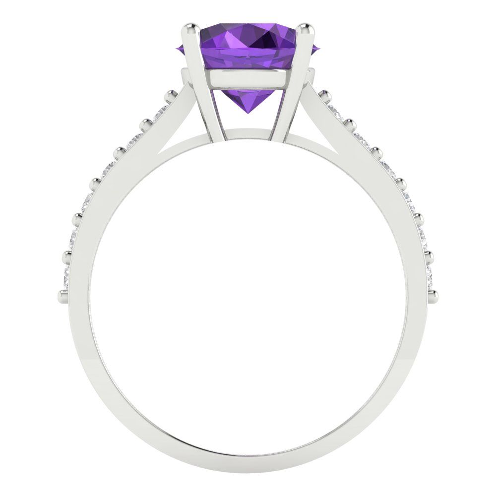 2.3 cttw Natural Amethyst Solitaire with Zirconia Simulated Diamond Accents Engagement Ring - Solid Gold (Round Cut,8.0mm)