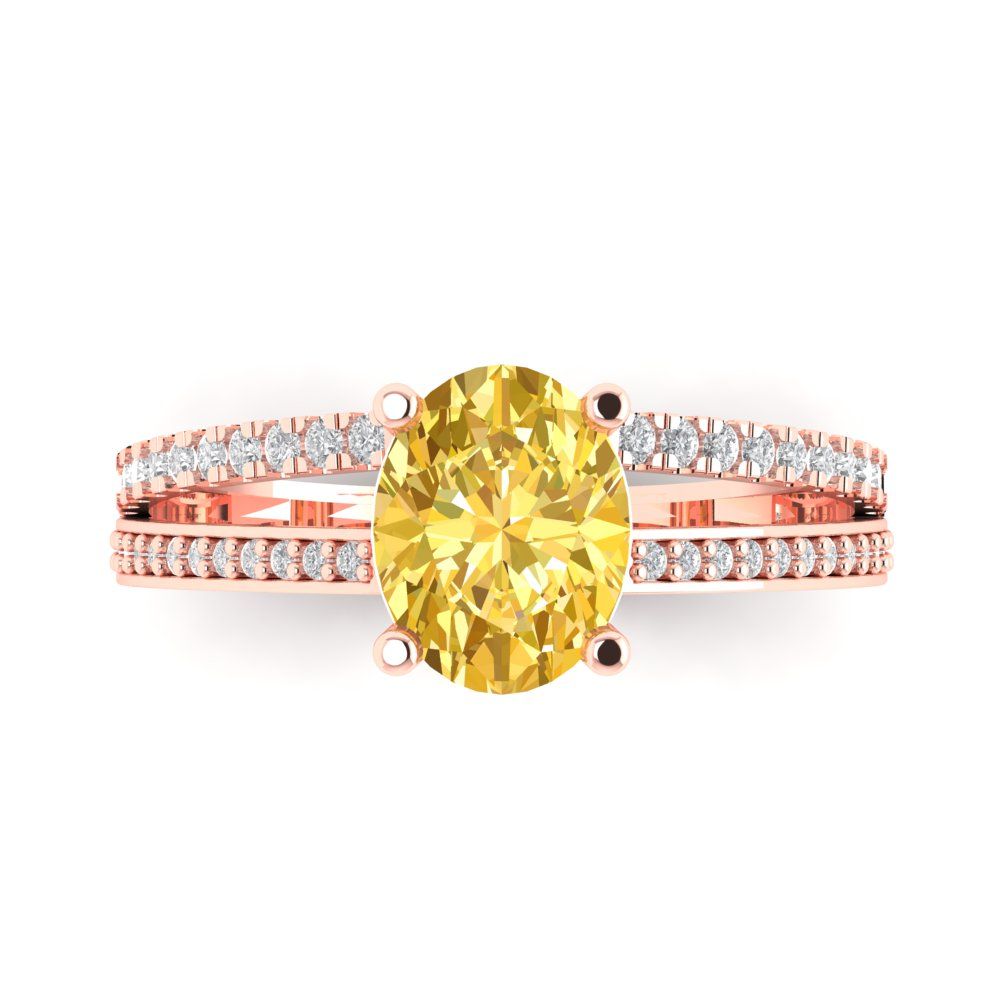 2.32 cttw Zirconia Simulated Yellow Diamond Solitaire with Zirconia Simulated Diamond Accents Engagement Ring - Solid Gold (VVS1, Oval Cut,9X7mm)