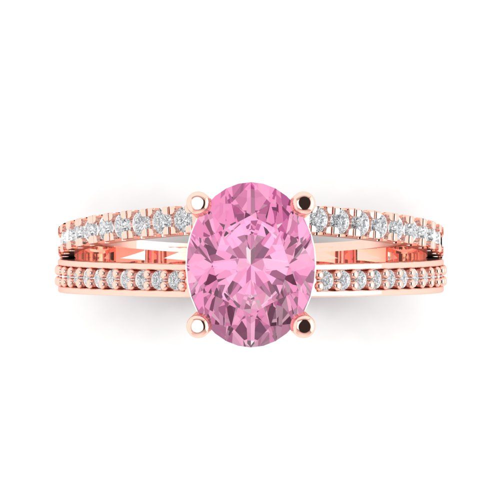 2.32 cttw Zirconia Simulated Pink Diamond Solitaire with Zirconia Simulated Diamond Accents Engagement Ring - Solid Gold (VVS1, Oval Cut,9X7mm)