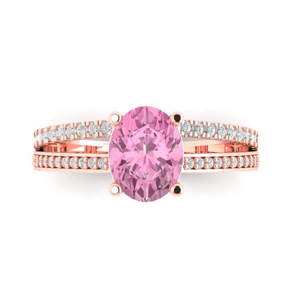 2.32 cttw Zirconia Simulated Pink Diamond Solitaire with Zirconia Simulated Diamond Accents Engagement Ring - Solid Gold (VVS1, Oval Cut,9X7mm)