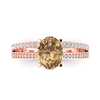 2.32 cttw Zirconia Simulated Champagne Diamond Solitaire with Zirconia Simulated Diamond Accents Engagement Ring - Solid Rose Gold (VVS1, Oval Cut,9X7mm)